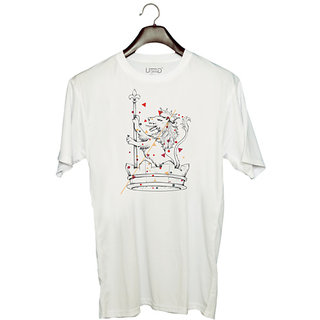                       UDNAG Unisex Round Neck Graphic 'Crown | Lion Crown' Polyester T-Shirt White                                              