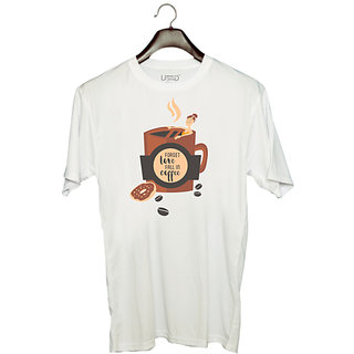                       UDNAG Unisex Round Neck Graphic 'Coffee and Love | Forget love fall in coffee' Polyester T-Shirt White                                              