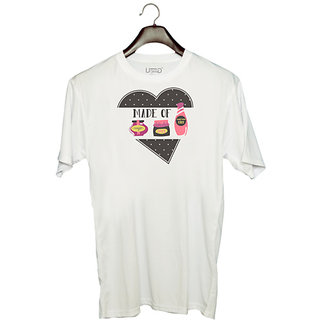                       UDNAG Unisex Round Neck Graphic 'Heart | Made of Sugar spice everything nice' Polyester T-Shirt White                                              