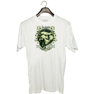                       UDNAG Unisex Round Neck Graphic 'Insignia Wolf canis lupus' Polyester T-Shirt White                                              