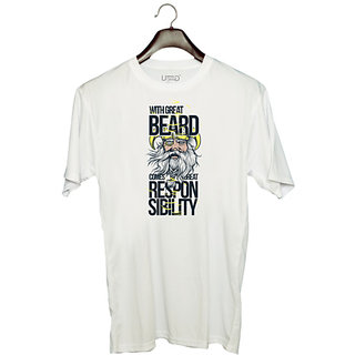                       UDNAG Unisex Round Neck Graphic 'Vikings | with great beared comes great responsibility' Polyester T-Shirt White                                              