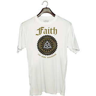                       UDNAG Unisex Round Neck Graphic 'Faith | Can move mountains' Polyester T-Shirt White                                              