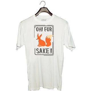                       UDNAG Unisex Round Neck Graphic 'Phrase | Oh for fox Sake' Polyester T-Shirt White                                              
