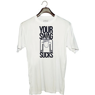                       UDNAG Unisex Round Neck Graphic 'Meme | Young swag sucks' Polyester T-Shirt White                                              