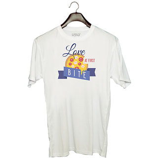                       UDNAG Unisex Round Neck Graphic 'Love and bite | Love at first bite' Polyester T-Shirt White                                              