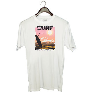                       UDNAG Unisex Round Neck Graphic 'California | Surf California' Polyester T-Shirt White                                              