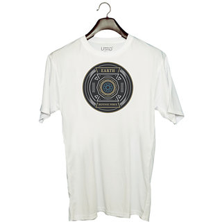                       UDNAG Unisex Round Neck Graphic 'Logo | Earth Defence Force' Polyester T-Shirt White                                              