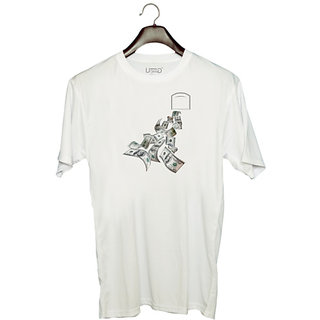                       UDNAG Unisex Round Neck Graphic 'Money | Pocket Money' Polyester T-Shirt White                                              