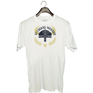                       UDNAG Unisex Round Neck Graphic 'Warrior | Keyboard Warrior' Polyester T-Shirt White                                              