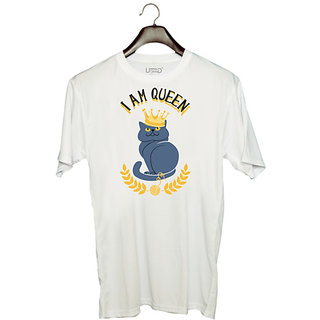                       UDNAG Unisex Round Neck Graphic 'Qween cat | I am a Qween Cat' Polyester T-Shirt White                                              