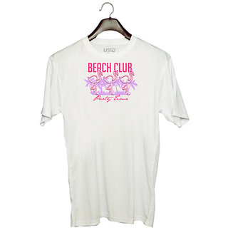                       UDNAG Unisex Round Neck Graphic 'Party Time  Beach club party time' Polyester T-Shirt White                                              