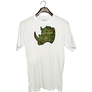                       UDNAG Unisex Round Neck Graphic 'Weak and Strength' Polyester T-Shirt White                                              