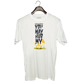                       UDNAG Unisex Round Neck Graphic 'Magic Lamp  I am not alladin but you may rub my lamp' Polyester T-Shirt White                                              