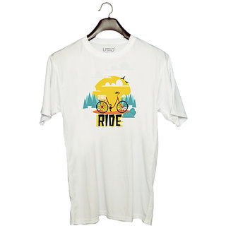                       UDNAG Unisex Round Neck Graphic 'Cycle Ride  Morning cycle ride' Polyester T-Shirt White                                              