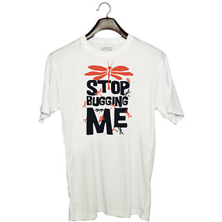                       UDNAG Unisex Round Neck Graphic 'Dragonfly  Stop bugging me' Polyester T-Shirt White                                              