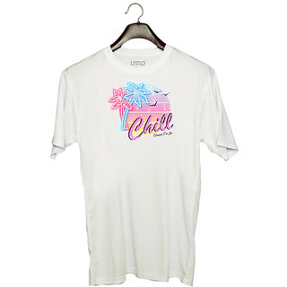                       UDNAG Unisex Round Neck Graphic 'Summer  chill' Polyester T-Shirt White                                              
