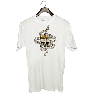                      UDNAG Unisex Round Neck Graphic 'Death | Death crown and snake' Polyester T-Shirt White                                              