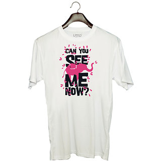                       UDNAG Unisex Round Neck Graphic 'Can you see me now' Polyester T-Shirt White                                              