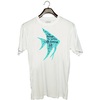                       UDNAG Unisex Round Neck Graphic 'Secret | A secret to happiness is letting go' Polyester T-Shirt White                                              