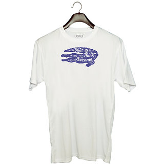                       UDNAG Unisex Round Neck Graphic 'What we think we become' Polyester T-Shirt White                                              