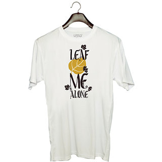                       UDNAG Unisex Round Neck Graphic 'Leaf me alone' Polyester T-Shirt White                                              