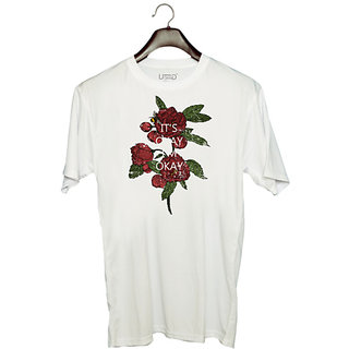                       UDNAG Unisex Round Neck Graphic 'Flower | Rose flower' Polyester T-Shirt White                                              