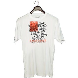                       UDNAG Unisex Round Neck Graphic 'Love | Love like Crazy' Polyester T-Shirt White                                              