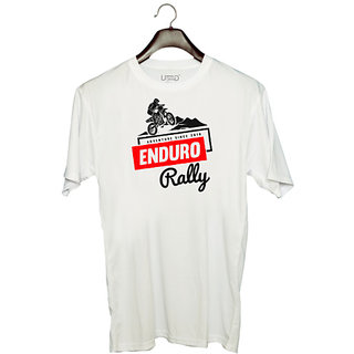                       UDNAG Unisex Round Neck Graphic 'Adventure  Enduro Rally' Polyester T-Shirt White                                              