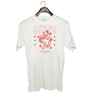                       UDNAG Unisex Round Neck Graphic 'Love dragon and error' Polyester T-Shirt White                                              