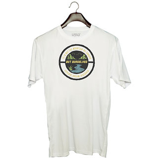                      UDNAG Unisex Round Neck Graphic 'Mountain Dream' Polyester T-Shirt White                                              