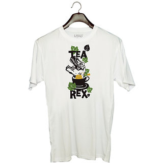                       UDNAG Unisex Round Neck Graphic 'Tea Rex' Polyester T-Shirt White                                              