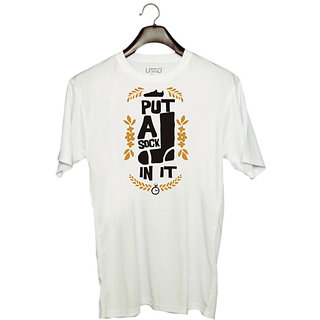                       UDNAG Unisex Round Neck Graphic 'Put a sock in it' Polyester T-Shirt White                                              