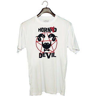                       UDNAG Unisex Round Neck Graphic 'Devil | Horned Devil' Polyester T-Shirt White                                              