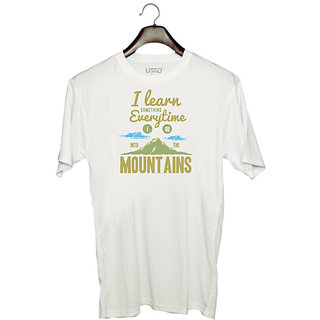                       UDNAG Unisex Round Neck Graphic 'Mountains' Polyester T-Shirt White                                              