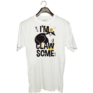                       UDNAG Unisex Round Neck Graphic 'Clawsome Cat | I am Claw some cat' Polyester T-Shirt White                                              