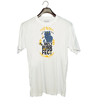                       UDNAG Unisex Round Neck Graphic 'Simply perfect | Simply perfect cat' Polyester T-Shirt White                                              