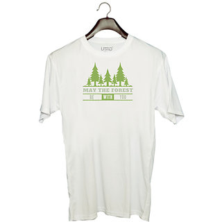                       UDNAG Unisex Round Neck Graphic 'Forest' Polyester T-Shirt White                                              