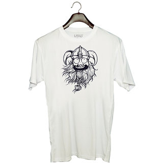                       UDNAG Unisex Round Neck Graphic 'Viking | Death' Polyester T-Shirt White                                              