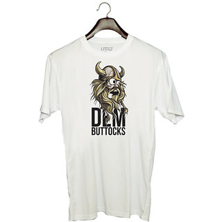                       UDNAG Unisex Round Neck Graphic 'Vikings | DEM buttocks' Polyester T-Shirt White                                              