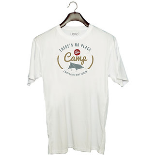                       UDNAG Unisex Round Neck Graphic 'Camp and Tent' Polyester T-Shirt White                                              