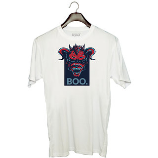                       UDNAG Unisex Round Neck Graphic 'Death | Boo' Polyester T-Shirt White                                              