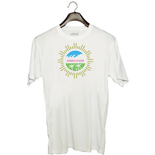                       UDNAG Unisex Round Neck Graphic 'Summer' Polyester T-Shirt White                                              