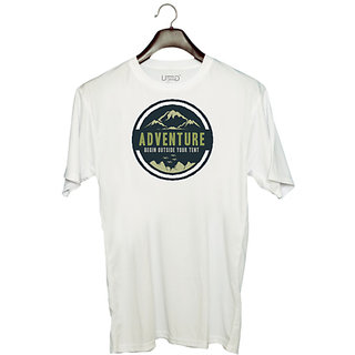                       UDNAG Unisex Round Neck Graphic 'Mountain and adventure' Polyester T-Shirt White                                              
