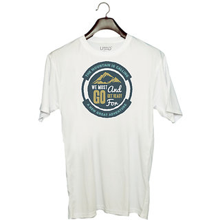                       UDNAG Unisex Round Neck Graphic 'We must go and ready for adventure' Polyester T-Shirt White                                              