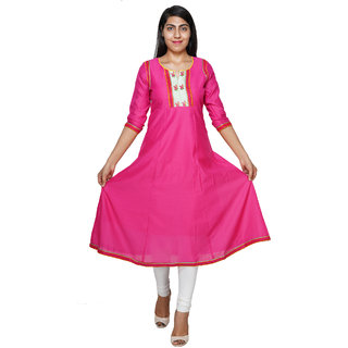                       YES TEn Cotton Printed Anarkali  kurti (Pink)                                              