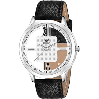 Lorenz Black Leather Strap  Transparent Stylish White Dial Analogue Watch for Men  3096K