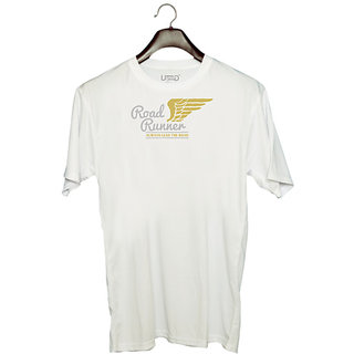                      UDNAG Unisex Round Neck Graphic 'Road Runner' Polyester T-Shirt White                                              