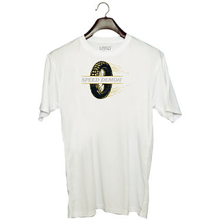                       UDNAG Unisex Round Neck Graphic 'Speed Demon' Polyester T-Shirt White                                              