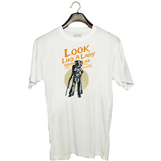                       UDNAG Unisex Round Neck Graphic 'Leader lady | Look like a lady and think like a leader' Polyester T-Shirt White                                              
