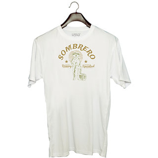                       UDNAG Unisex Round Neck Graphic 'Wild wild west | Sombrero' Polyester T-Shirt White                                              